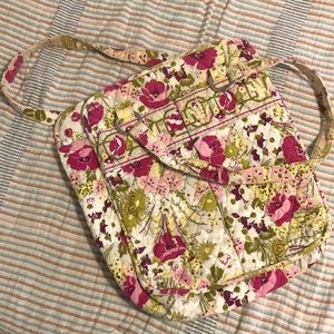 Pink and green floral poppy Vera Bradley tote bag